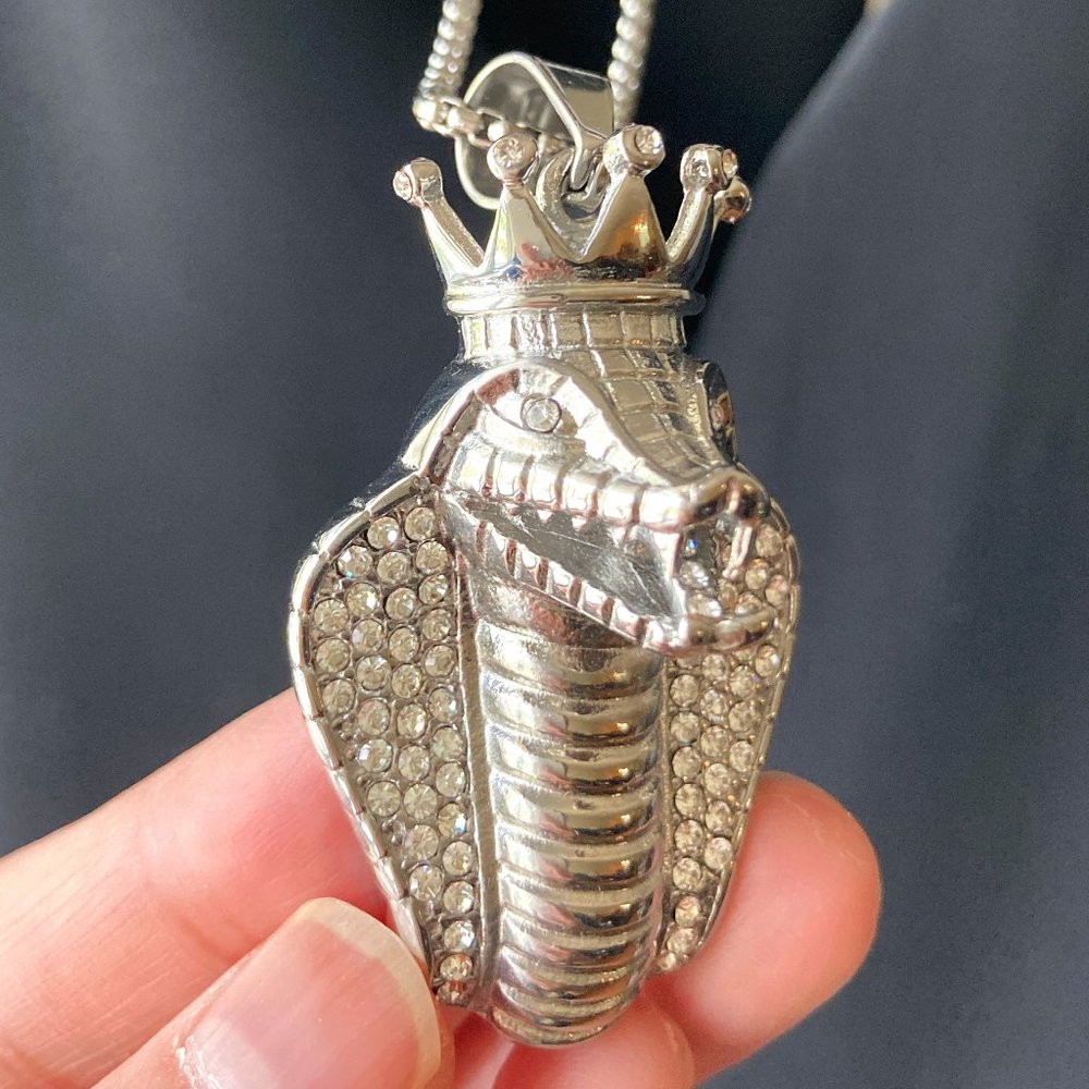 Brand New Unisex Silver Stainless Steel King Snake Pendant Necklace